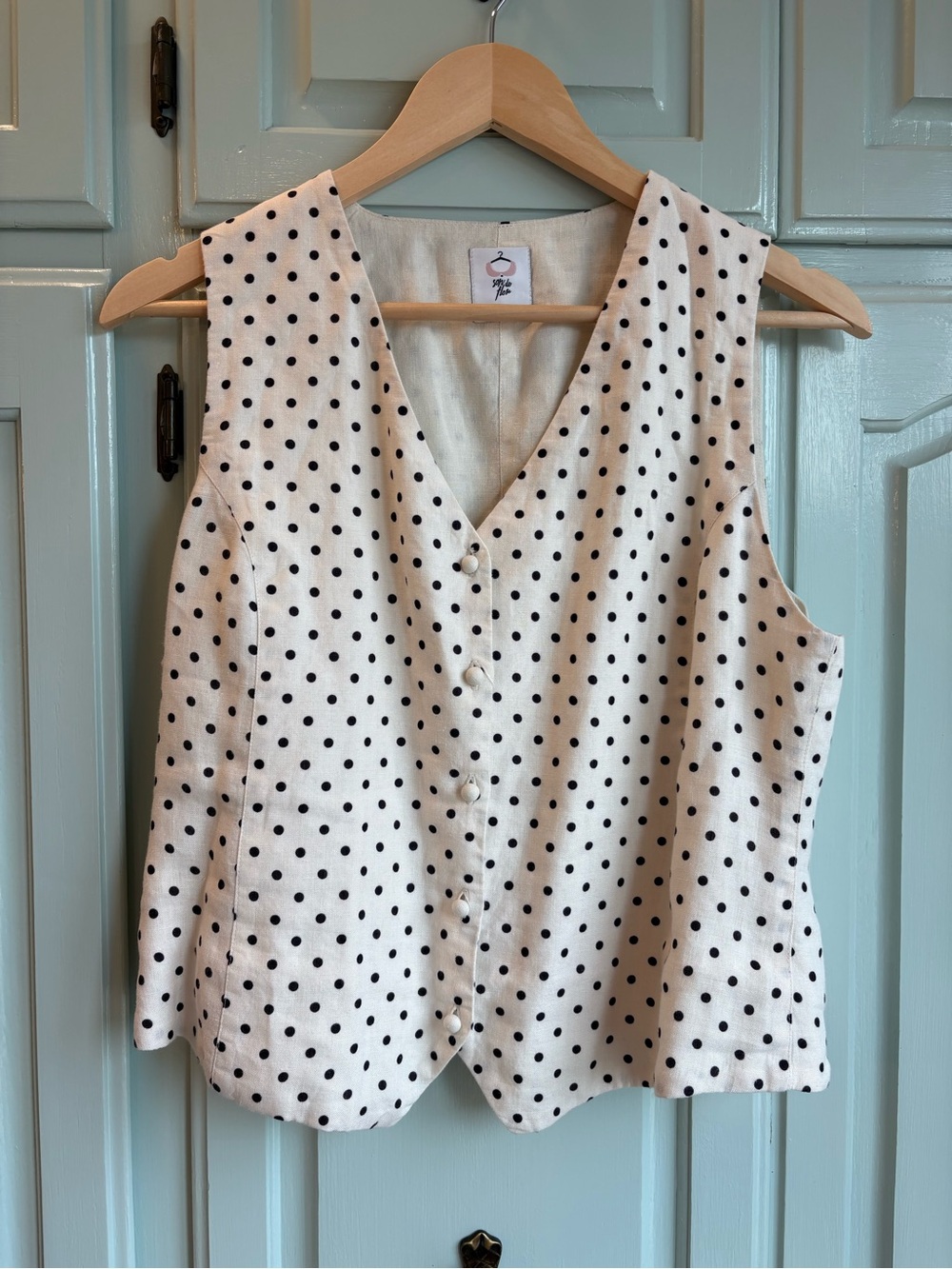 Son de Flor Cream and Black Polka Dot Sleeveless Button Vest